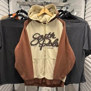 Vintage 2000's Cream and Brown Colored SouthPole Embroidered SpellOut Hoodie